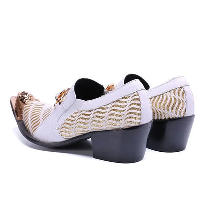 Italian Style Gentleman Dress Shoes Men black Metal Pointed Toe Snake Grain Genuine Leather Shoes Business Party Shoes Men Flat