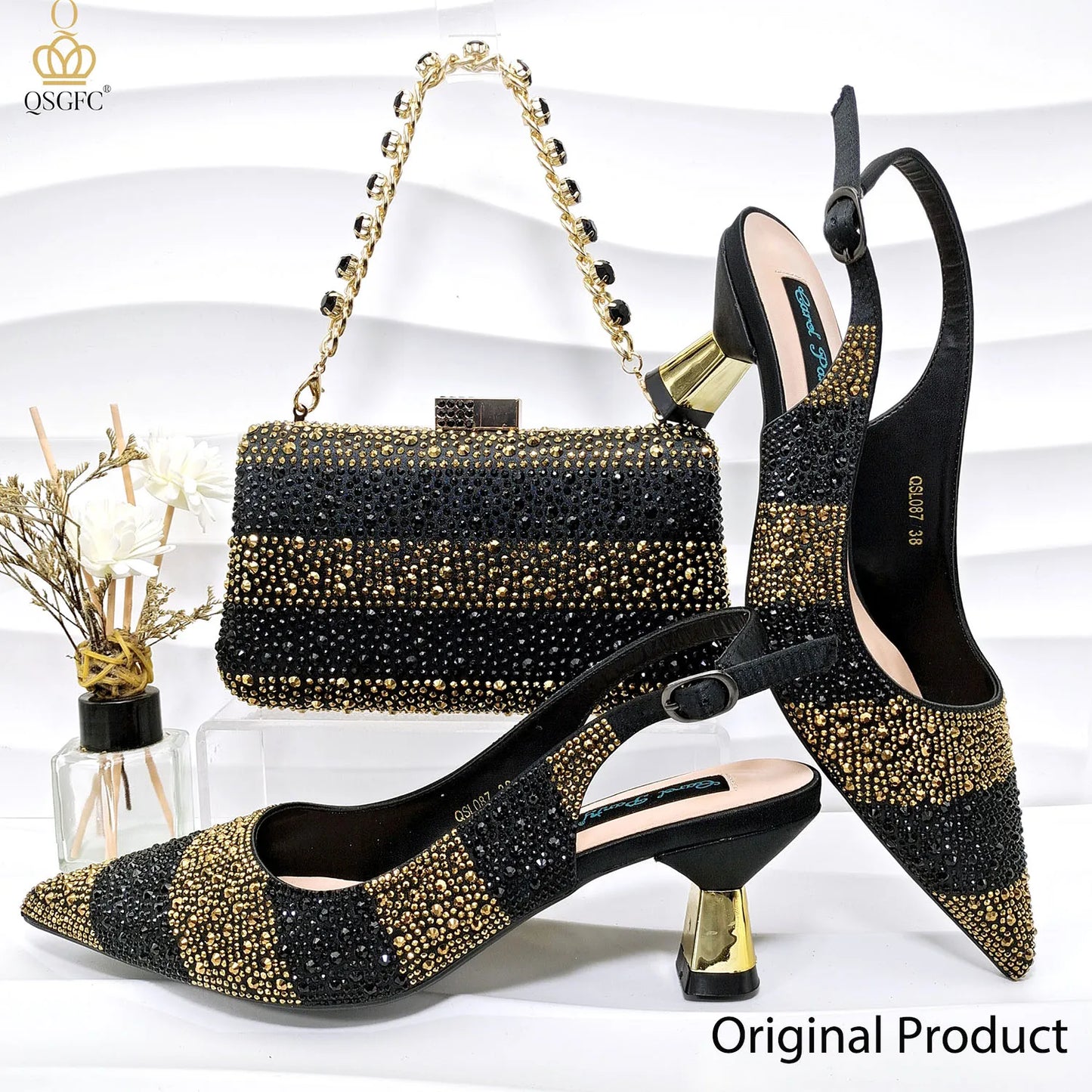 2026 Nigerian Women Heel Ladies Italian Luxury Design Green Shoes And Bag Set Decorated with Rhinestone Handbag Wedding Party