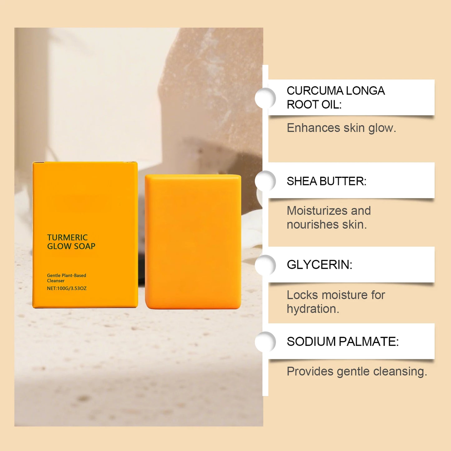 Turmeric Kojic Acid Glow Soap Bar Dark Spot Acne Removal Brightening Face Body Soap Even Skin Tone Moisturizing & Deep Cleansing