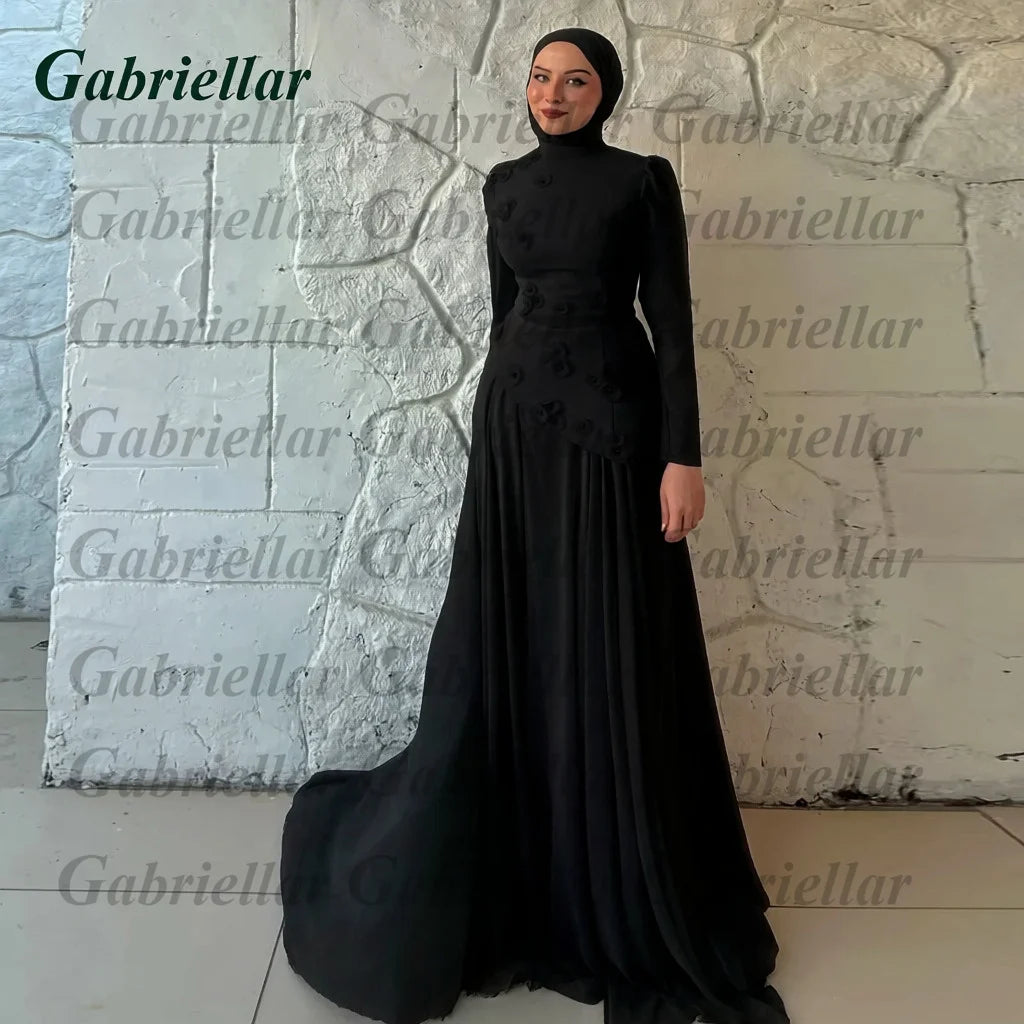 Gabriellar Trendy 3D Appliques Celebrity Dress Kuwait Full Sleeves High Neck Chiffon Formal Party Maxi Gown for Women Customized