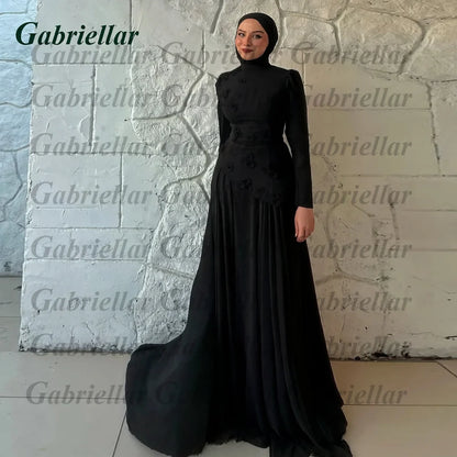 Gabriellar Trendy 3D Appliques Celebrity Dress Kuwait Full Sleeves High Neck Chiffon Formal Party Maxi Gown for Women Customized