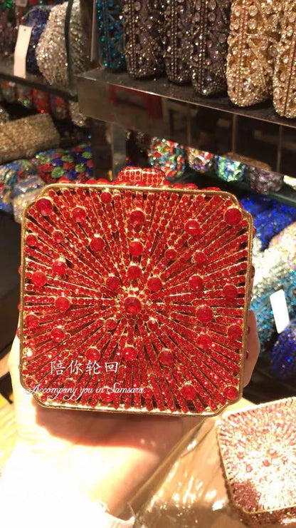Women Clutch Bag Small Square Box, Full Cover Rhinestone Crystal Evening Bag, Handmade Bridal Party Wedding Prom Dinner Purse