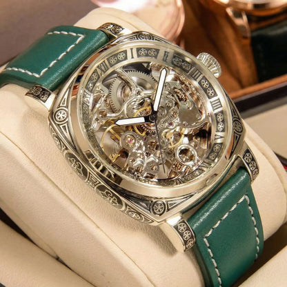 A MEN'S Black Zinc Alloy Business Style Luminous Carved Fully Automatic Tourbillon Hollow Mechanical Watch