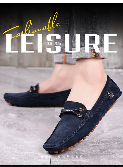 Men Genuine Leather Driving Shoes Metal Buckle Moccasins Slip-On Casual Loafers Men's Comfortable Flats Mocasines