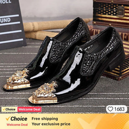 2024 Western Fashion Pointed Metal Toe Dress Shoes Blue Grey Party Wedding Leather Shoes for Men