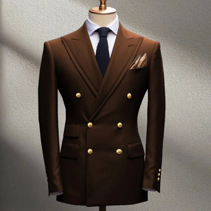 Blue Men's Suit Jacket Slimming Fashion Blazer Double Row Metal Buckle Men's Top Coat for Business Banquet Wedding