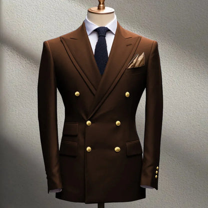 Blue Men's Suit Jacket Slimming Fashion Blazer Double Row Metal Buckle Men's Top Coat for Business Banquet Wedding