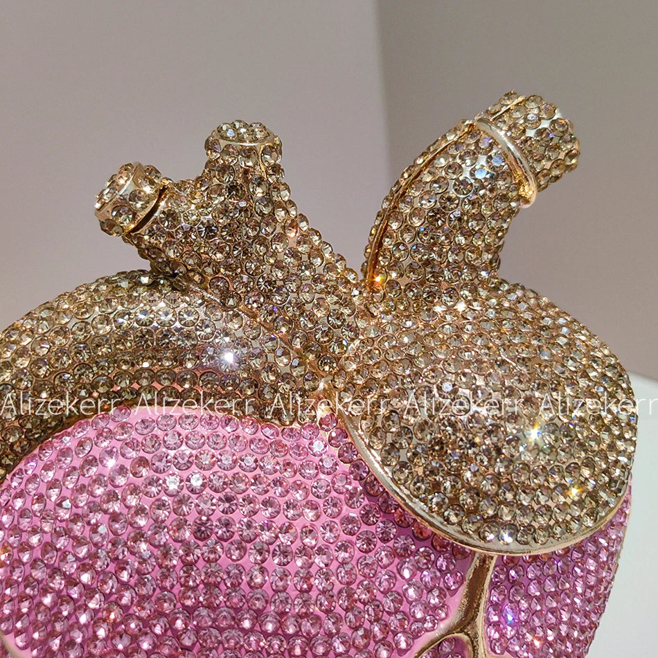Alizekerr Heart Shaped Diamond Evening Bags Women 2026 Gorgeous Metallic Rhinestone Purses Ladies Unique Handbags Wedding Party
