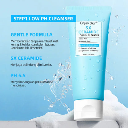 Ceramide Facial Skincare Series: Soothing Toner,Moisturizing Face Cream,Low PH Cleaner,Barrier Serum,Moisture Gel,Skin Hydration