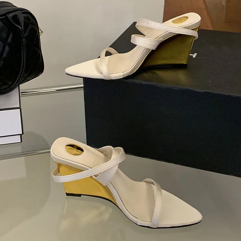 Wedges Sandals High Heels Shoes For Women New In Summer Spring Ankle Strap Luxury Thick Soled Shoes Party Ladies Heeled Sandals