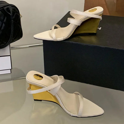 Wedges Sandals High Heels Shoes For Women New In Summer Spring Ankle Strap Luxury Thick Soled Shoes Party Ladies Heeled Sandals