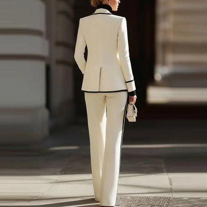 A+ Sale Women's Double Breasted Blazer 2 Piece Set Lapel Long Sleeve Jacket with Long Pants Office Lady Formal Outfits