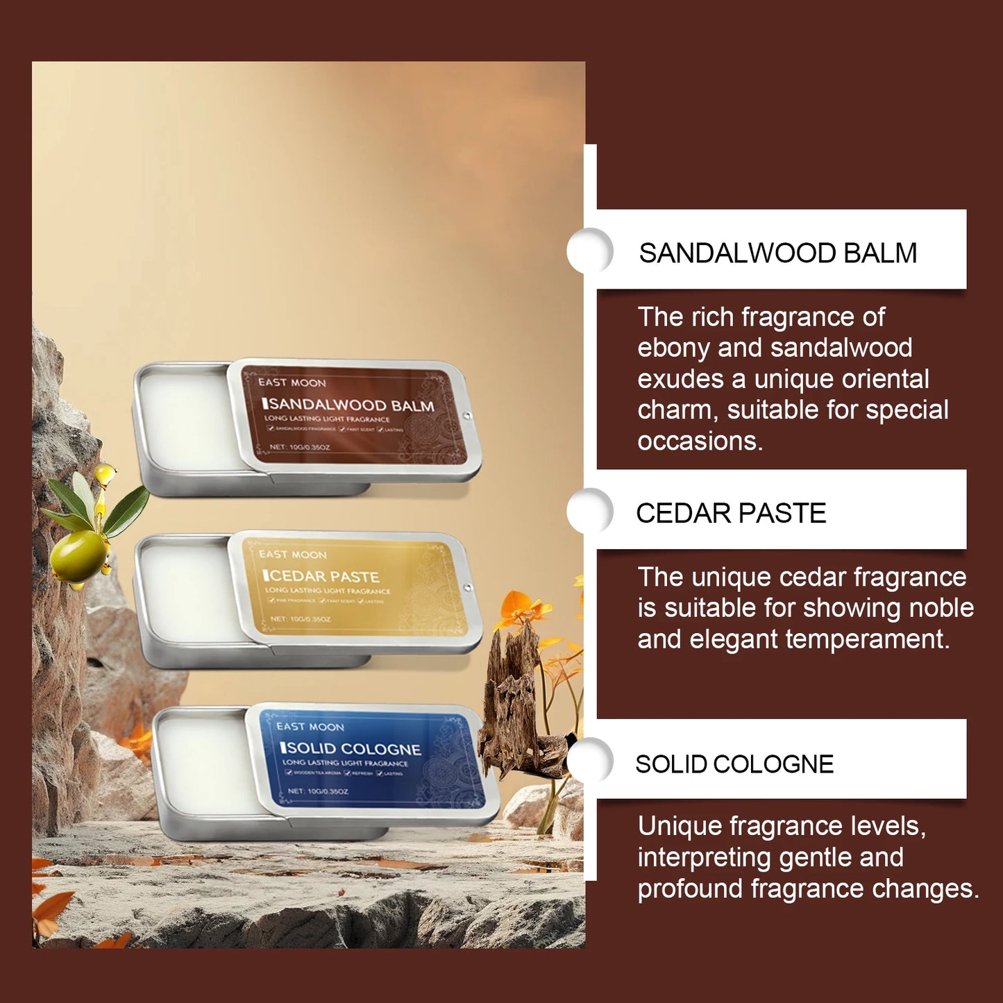 3Scents Men's Solid Cologne Lasting Fresh Cologne Pheromones Fragrance Men Deodorant Portable Woody Scent Solid Fragrance Balm
