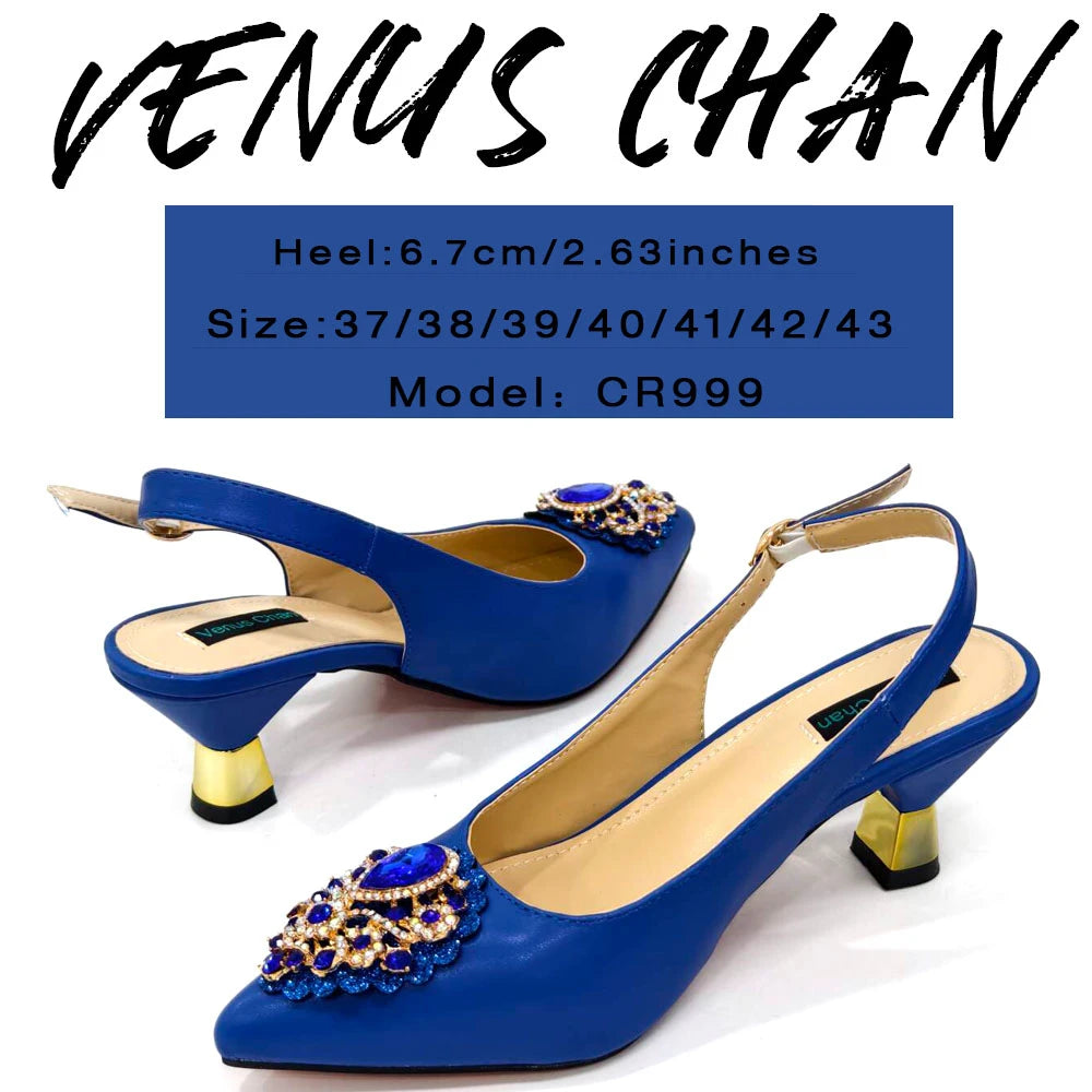 Venus Chan Italian Shoes and Bags Matching Set 2024 Nigeria Elegance Party Rhinestone Pointed Toe Women's Shoes High Heel