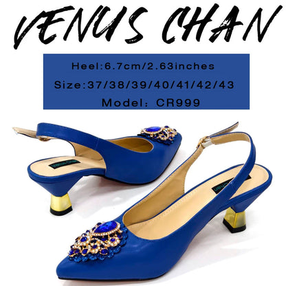 Venus Chan Italian Shoes and Bags Matching Set 2024 Nigeria Elegance Party Rhinestone Pointed Toe Women's Shoes High Heel
