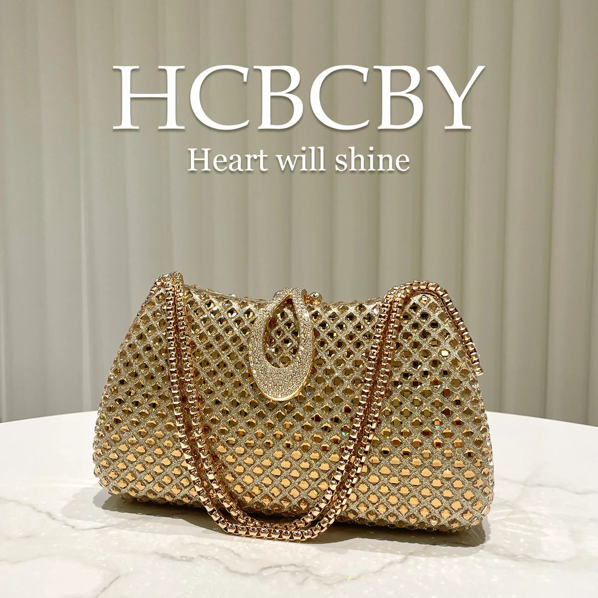 Gold sparkling luxury full diamond box dinner bag, women's fashion temperament high-end handbag clutch