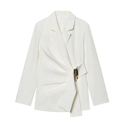 KONDALA Office Lady Chic White Women Blazer Suit Solid Long Sleeve Blazer Long Zipper Pants Fashion 2026 Spring Summer Suit