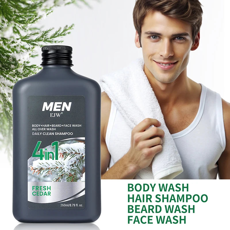 Men 4-in-1 Body, Hair, Beard and Face Wash - Hydrates Skin, Beard and Hair All Day, Strengthen Hair and Beard, Gift for He..