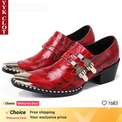 2024 Western Fashion Pointed Metal Toe Dress Shoes Blue Grey Party Wedding Leather Shoes for Men