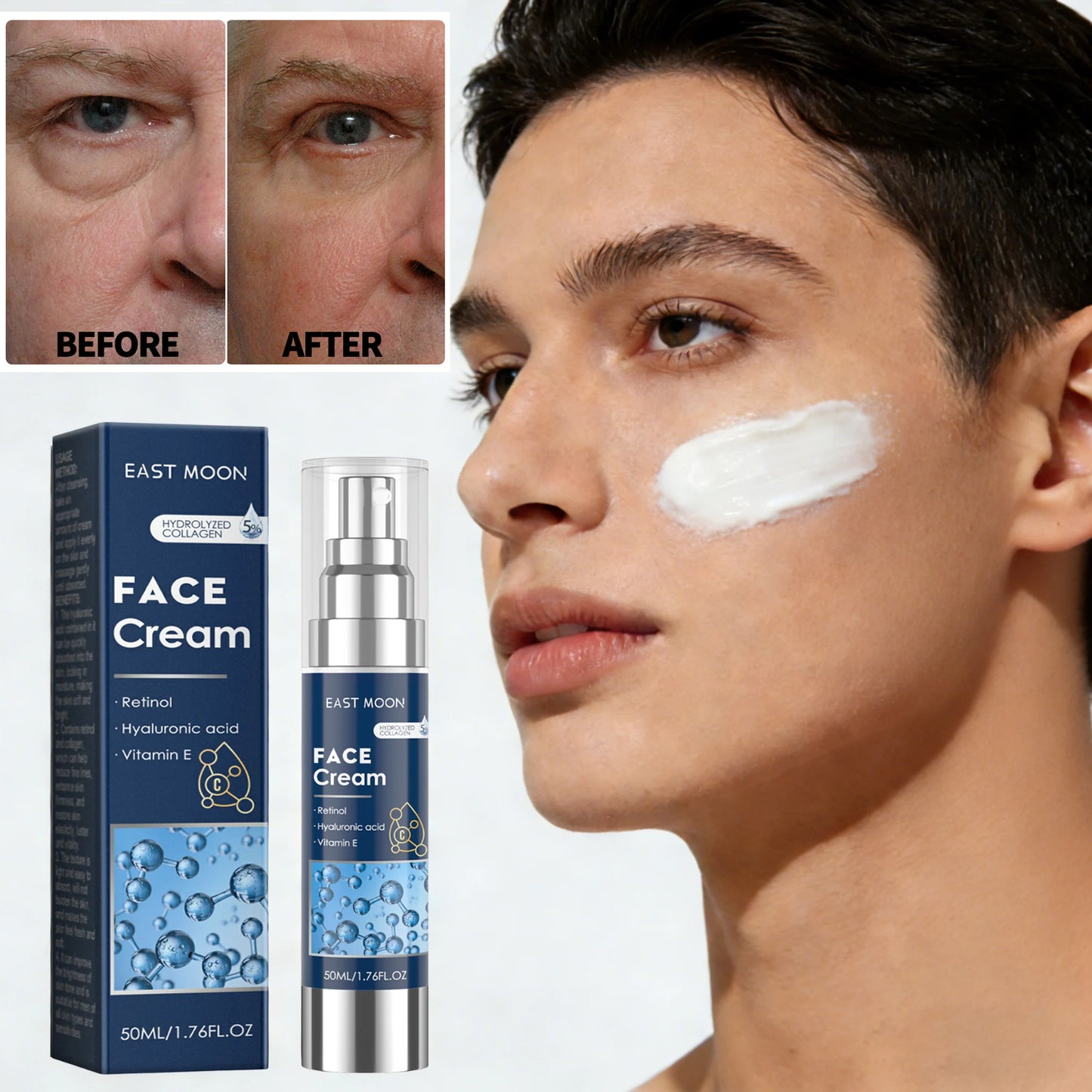 50ml 6-in-1 Men Facial Moisturizer Cream Hydrating Revitalizing Skin Care Particle Face Cream With Collagen Anti Aging & Wrinkle