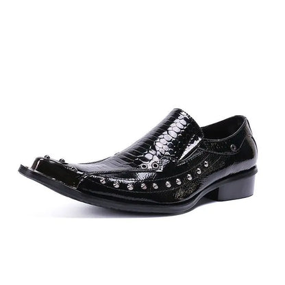 2024 Western Fashion Pointed Metal Toe Dress Shoes Blue Grey Party Wedding Leather Shoes for Men