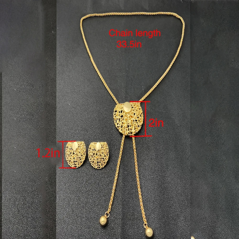 Gold Color Necklace Earrings Set For Women Unique Choker Pendant Earrings 3Pcs Set Jewelry Quality Accessories Free Shipping