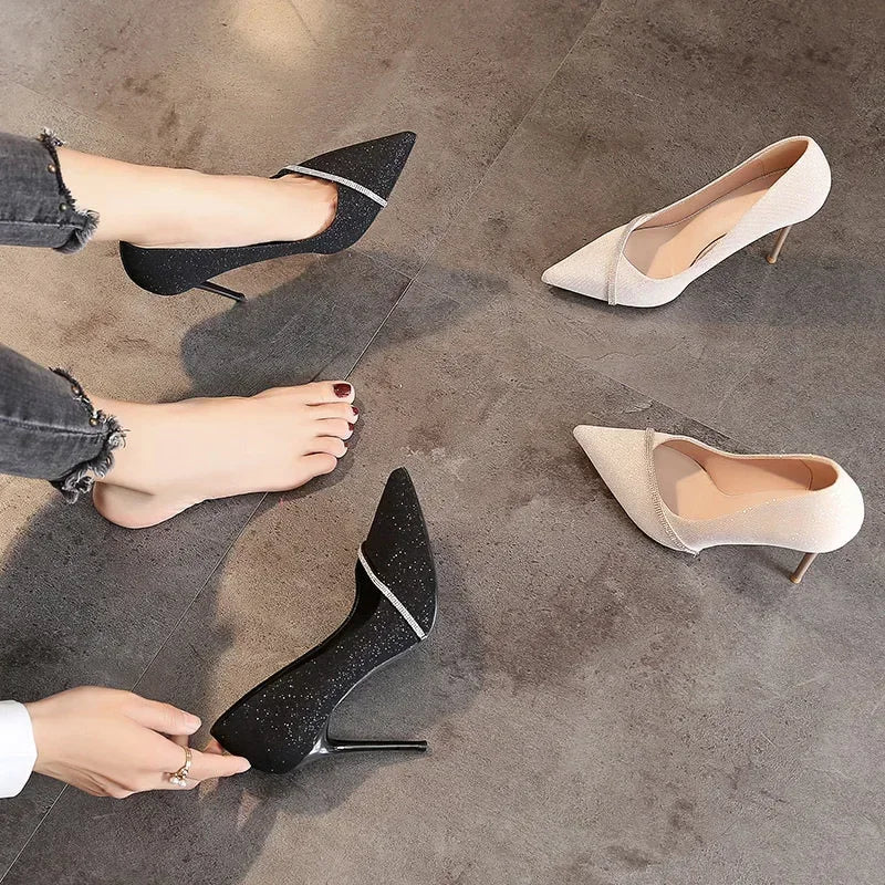 High Heels Women with 2024 New Spring and Autumn Pointy Women's Shoes Dress Wedding Shoes Temperament Banquet Single Shoes