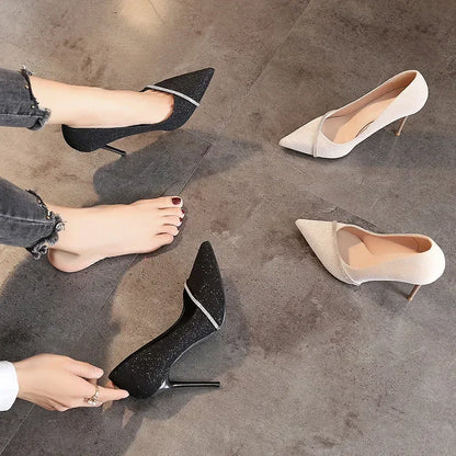 High Heels Women with 2024 New Spring and Autumn Pointy Women's Shoes Dress Wedding Shoes Temperament Banquet Single Shoes