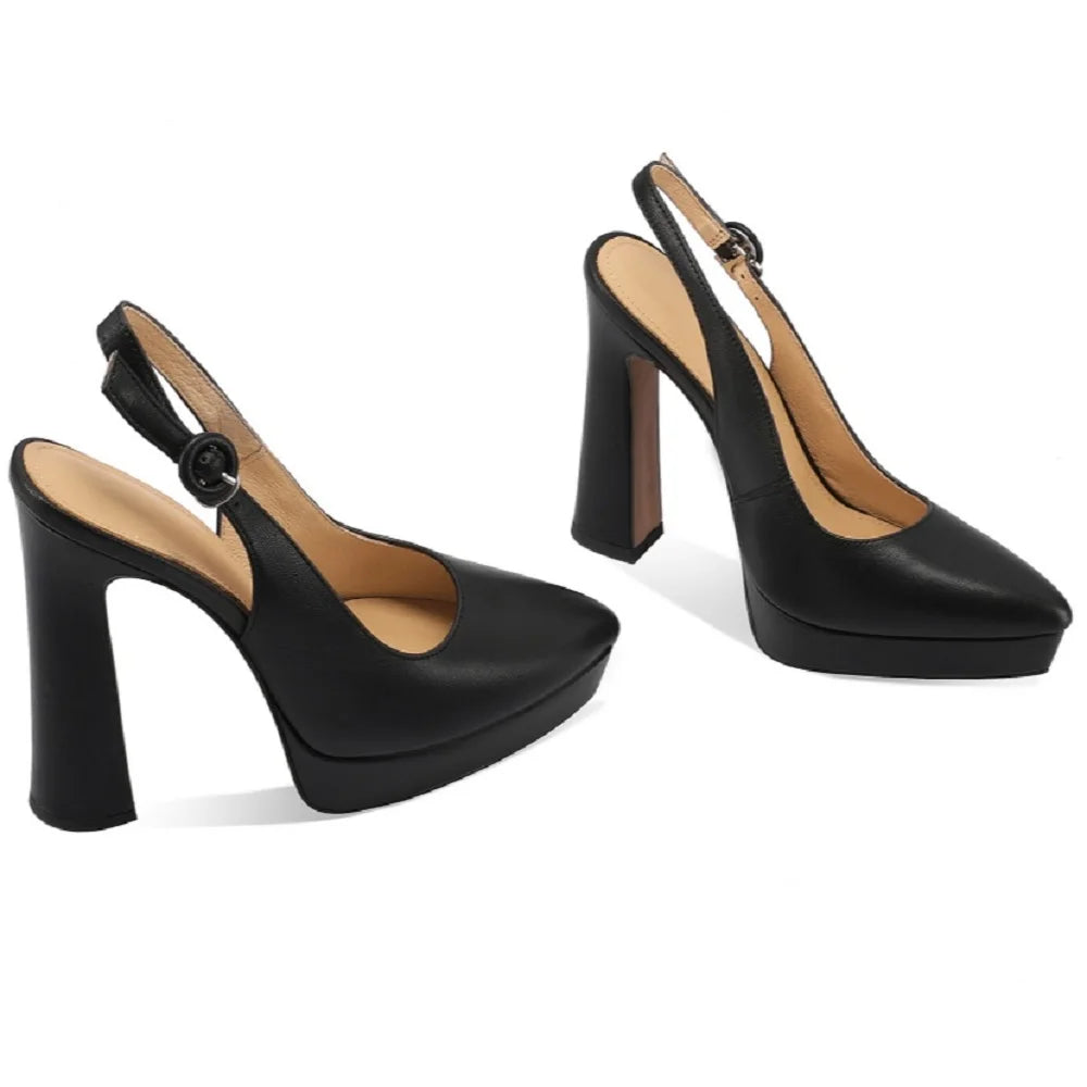 【JOCHEBED HU】New Fashion Women Sandal Shoes Sexy Genuine Patent Leather High Heels Pointed Toe Dress Party Wedding Shoes 33-40