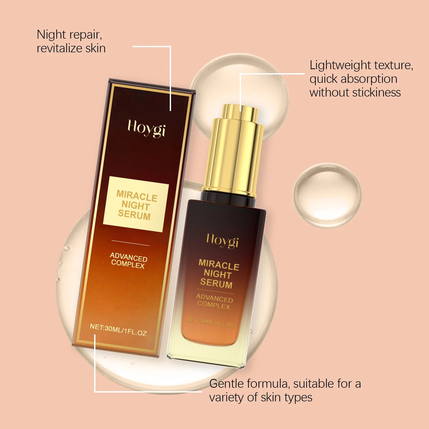 HOYGI Hyaluronic Acid Face Serum Hydrating Tightening Smoothing Nourishing Brightening Fade Fine Lines Anti Aging Facial Essence