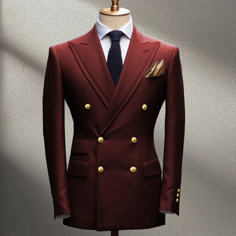 Blue Men's Suit Jacket Slimming Fashion Blazer Double Row Metal Buckle Men's Top Coat for Business Banquet Wedding