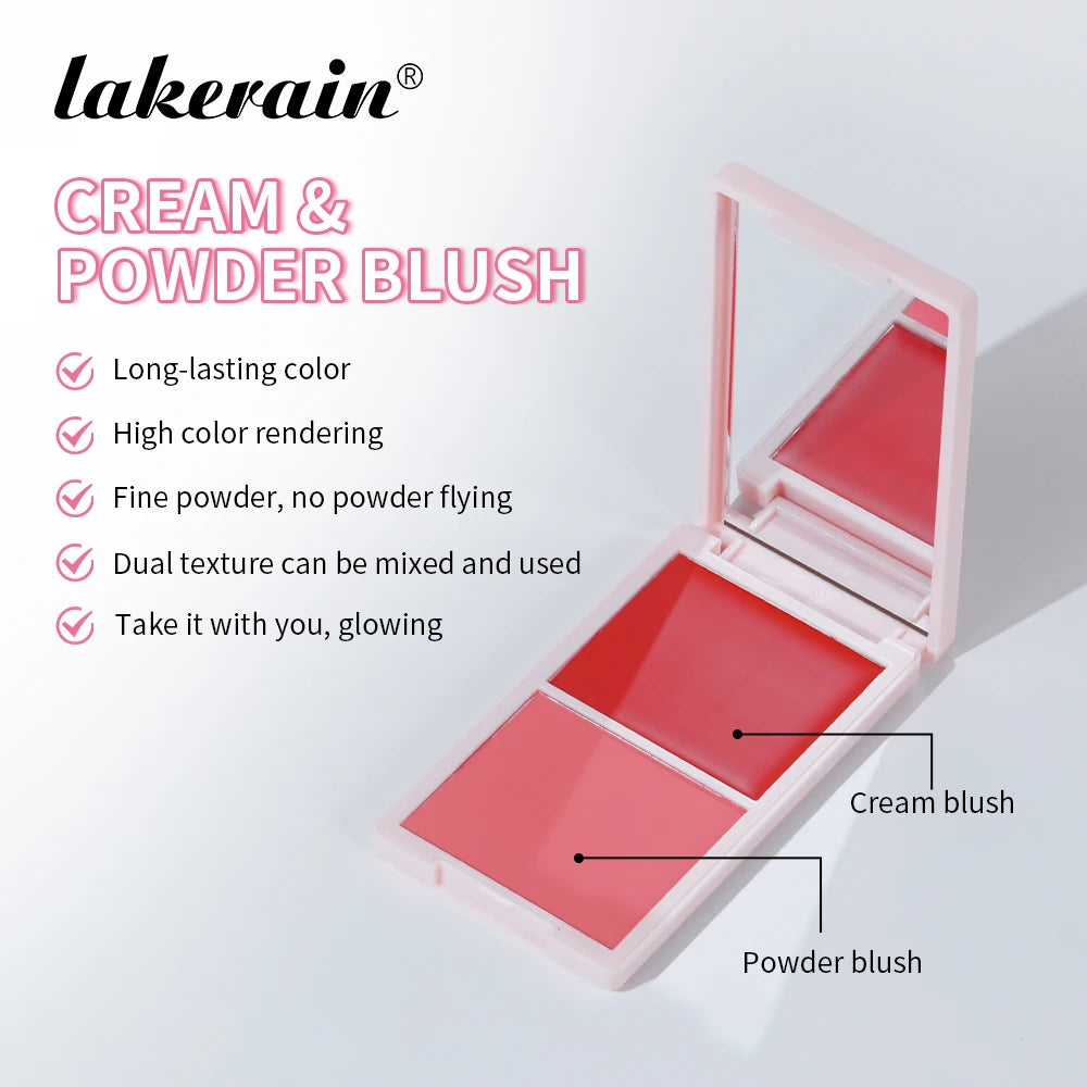Lakerain Blush Cream Long Lasting High Pigmented Natural Pink Smooth Texture 2 IN 1 Cream & Powder Blusher Korean Makeup
