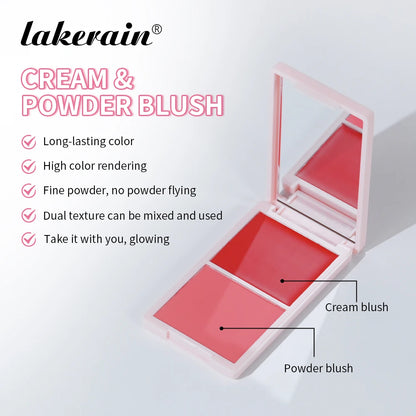 Lakerain Blush Cream Long Lasting High Pigmented Natural Pink Smooth Texture 2 IN 1 Cream & Powder Blusher Korean Makeup