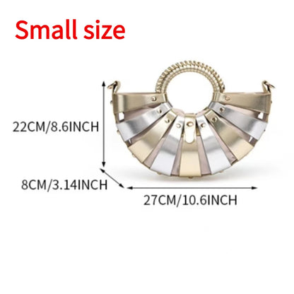 New Women's Fashionable Ring Design Crossbody Bag Hollowed Out Inner Bag Shell Bag Vegetable Basket Handbag Retro Woven Handbag