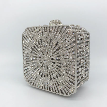 Women Clutch Bag Small Square Box, Full Cover Rhinestone Crystal Evening Bag, Handmade Bridal Party Wedding Prom Dinner Purse