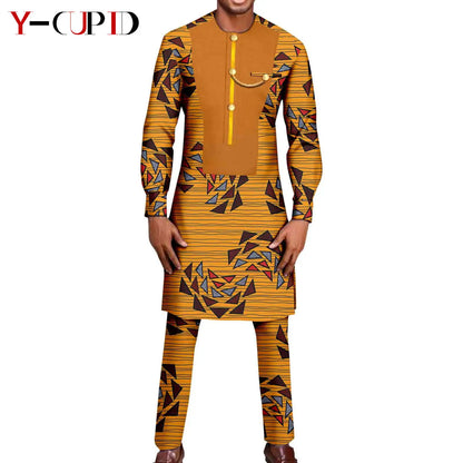 African Print Long Dresses for Women Matching Men Outfit Dashiki Top and Pant Sets Couples Clothes Kaftan Party Outwear Y23C054