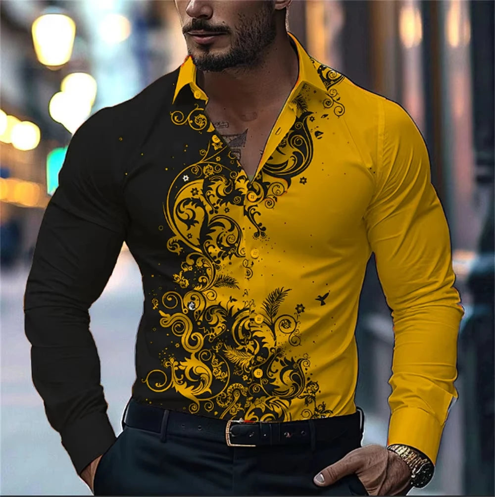 Men'S Stylish Red Floral Print Dress Shirt - Casual Long Sleeve Button-Up Design Spring Fashion Shirt Floral Print Shirt