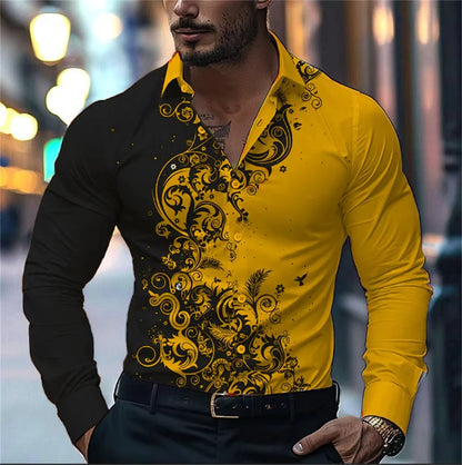 Men'S Stylish Red Floral Print Dress Shirt - Casual Long Sleeve Button-Up Design Spring Fashion Shirt Floral Print Shirt