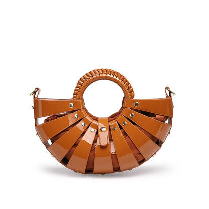 New Women's Fashionable Ring Design Crossbody Bag Hollowed Out Inner Bag Shell Bag Vegetable Basket Handbag Retro Woven Handbag