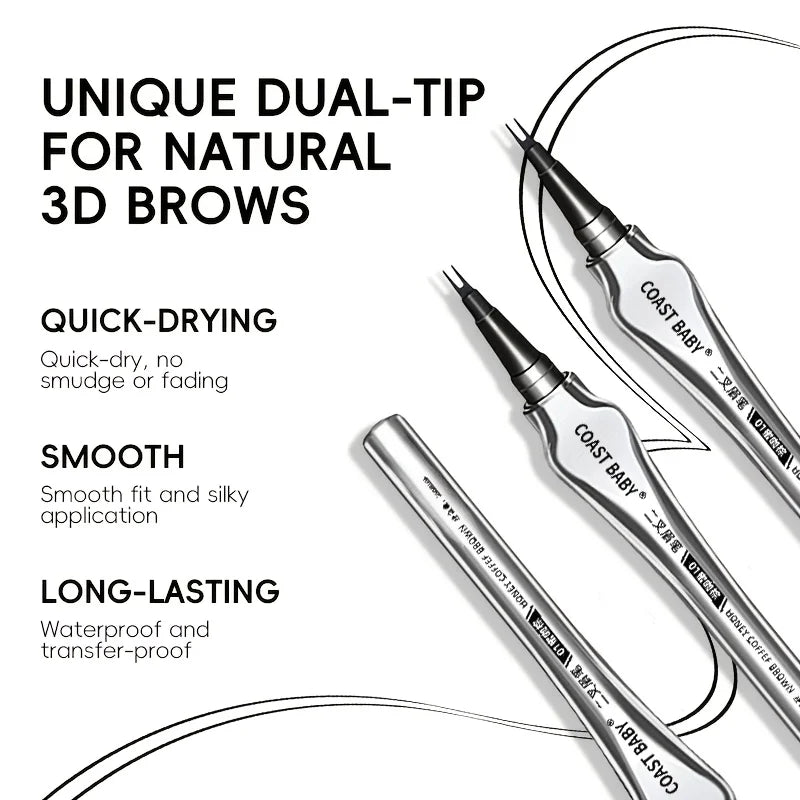 Beginner Friendly 2 Forks Tip Eyebrow Pen COAST BABY Waterproof Long Lasting Natural Smudge Proof Brow Pen