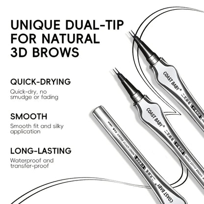Beginner Friendly 2 Forks Tip Eyebrow Pen COAST BABY Waterproof Long Lasting Natural Smudge Proof Brow Pen