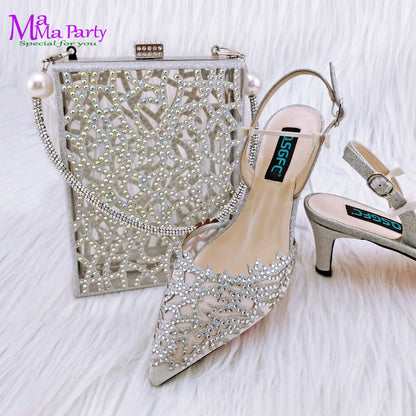 2024 Mature Style INS Hot Sale Italian Design Shoes and Bag to Match in Wine Color High Quality  Hollowing out Design for Dress