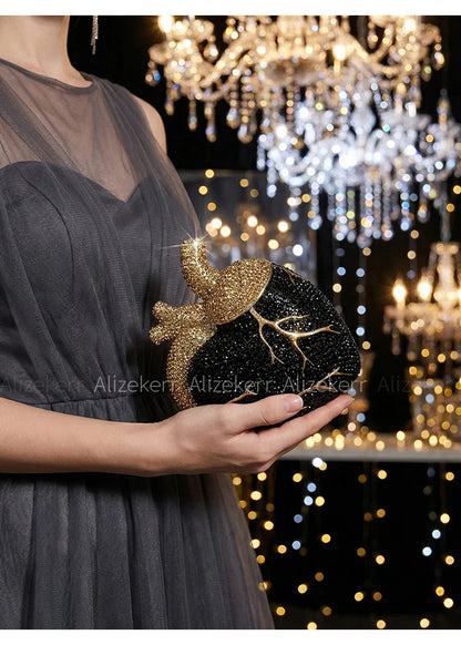 Alizekerr Heart Shaped Diamond Evening Bags Women 2026 Gorgeous Metallic Rhinestone Purses Ladies Unique Handbags Wedding Party