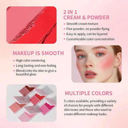 Lakerain Blush Cream Long Lasting High Pigmented Natural Pink Smooth Texture 2 IN 1 Cream & Powder Blusher Korean Makeup