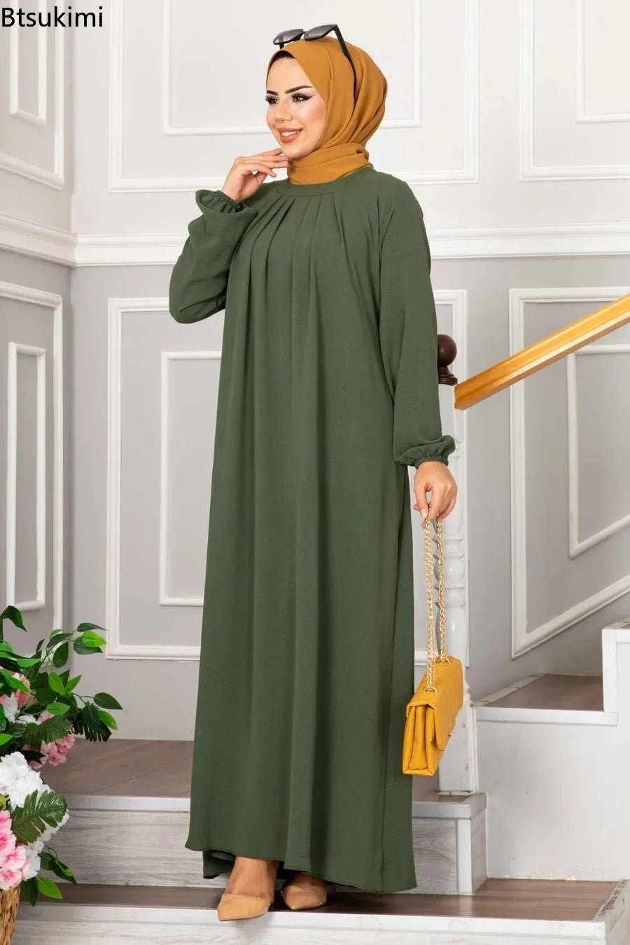 Evening Dress Women Abaya Hijab Femeles Y2K Ruched Muslim Dress Turkish Robe Kaftan Islamic Clothes Ball Gown Jalabiya for Women