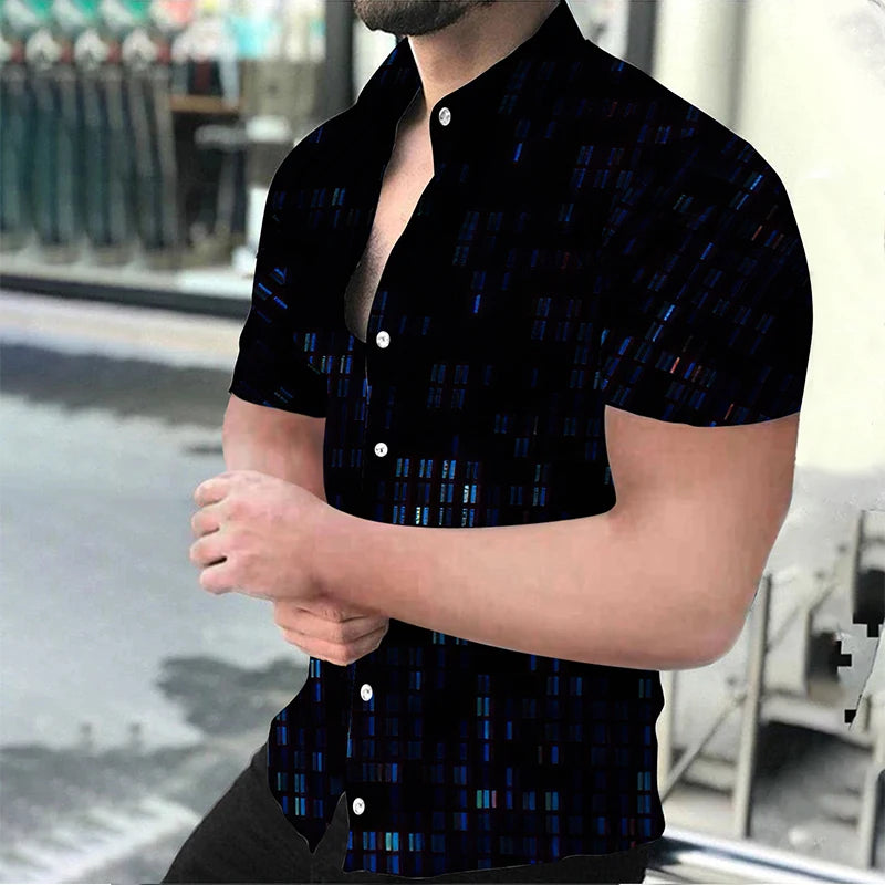 Summer Fashion Men's Casual Oversized Shirts Turn-down Collar Buttoned Shirt Stripe Print Short Sleeve Tops Party Mens Clothing