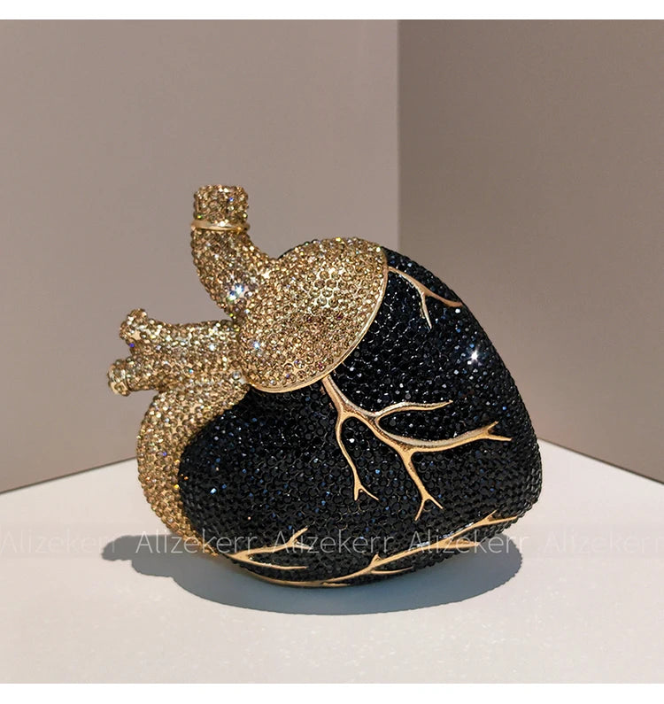 Alizekerr Heart Shaped Diamond Evening Bags Women 2026 Gorgeous Metallic Rhinestone Purses Ladies Unique Handbags Wedding Party