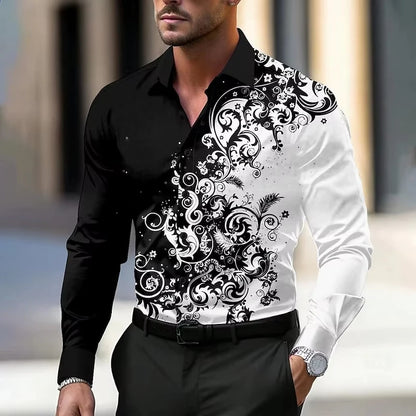 Men'S Stylish Red Floral Print Dress Shirt - Casual Long Sleeve Button-Up Design Spring Fashion Shirt Floral Print Shirt