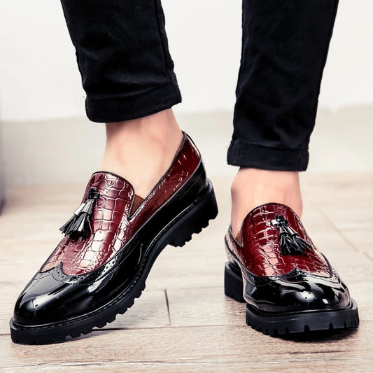 2026 New Lazy Man Slip-On Bean Shoes Men's Business Casual Crocodile Print 46 Large Size Fringed Leather Shoes Men