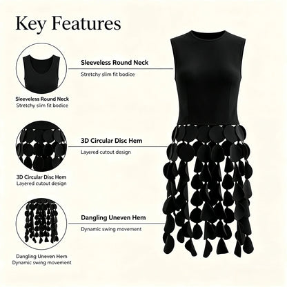 Bonboho Women's Solid Black Sleeveless Vest Top Round Neck Slim Fit T-shirt 2026 Stylish Party T-shirt with 3D Circular Cutout